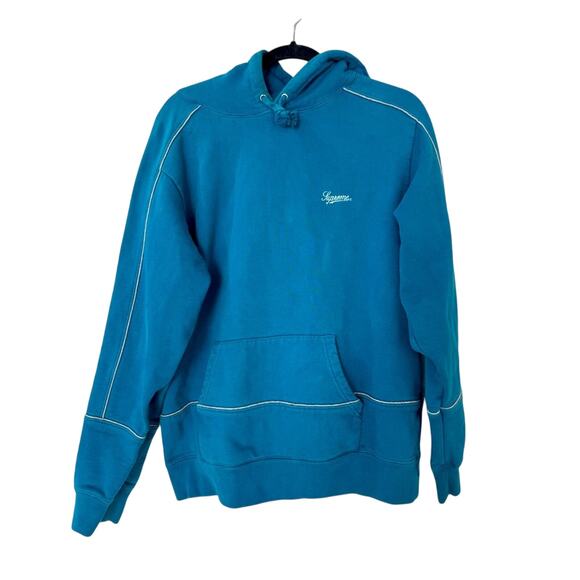 SUPREME TEAL PIPING HOODED SWEATSHIRT EMBROIDERED LOGO SIZE MEDIUM - Picture 1 of 8